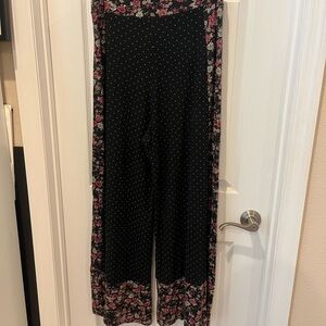 Anthropologie Black Floral Wide Leg Pants